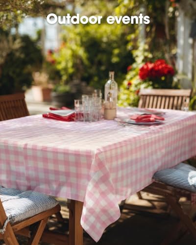 Pureegg Pink Plaid Plastic Table Cloth Disposable 10 Pack 54x108 Inch