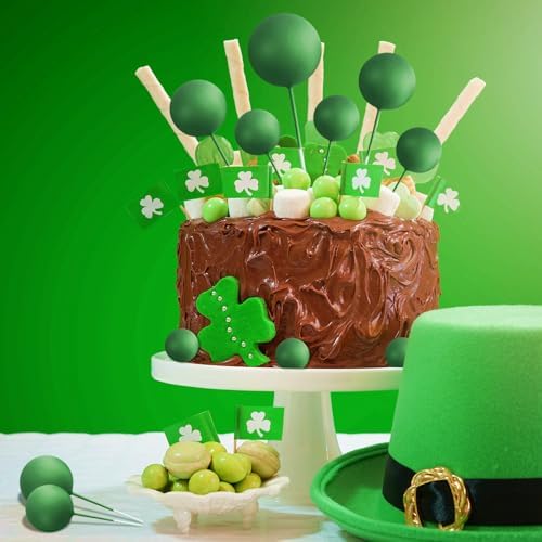 ASTARON 20 Pcs Dark Green Balls Cake Topper Decorations for Birthday Cake