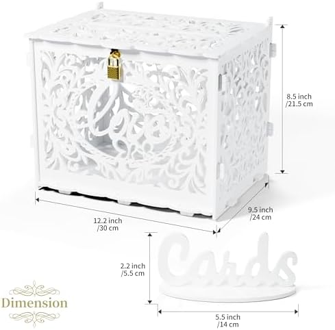 Jolik DIY Wedding Card Box, Large Rustic Locking Money Box Holder for Wedding Reception, Gift Card & Envelope Storage, Anniversary & Birthday Party Decoration
