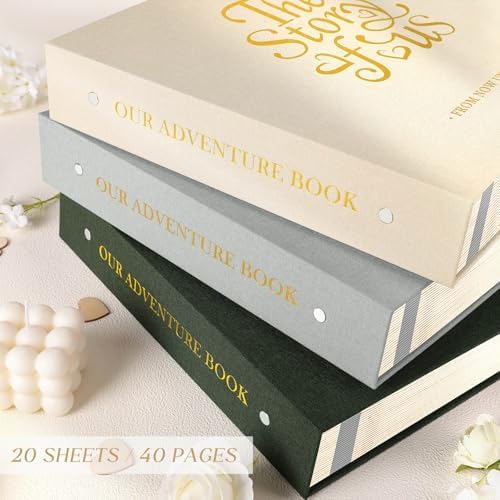 Lanpn Couples Scrapbook Photo Album - The Story of Us, Linen Wedding Anniversary Self Adheisve Picture Book holds 4x6 5x7 A5 Photo for Love Newlywed Valentine's Day (Small 20 Sheets/40 Pages, Beige)