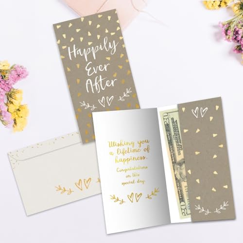 Tree-Free Greetings - Wedding Money Holder Greeting Card - Artful Designs - 1 Money Holder Card + Matching Envelope - Made in USA - 100% Recycled Paper - 3.7 x 7 - Happily After Today (ZO70241)