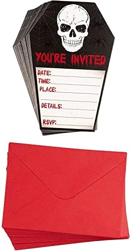 Juvale Halloween Invite Cards - 60 Pack 4.6 x 7 In Coffin Shape Black Retro - Fill-In Skull Design & Envelopes With RSVP - Party Invites & Horror Halloween Invitations