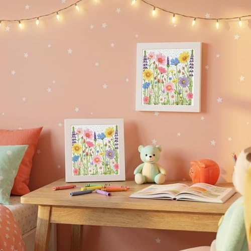 Wildflowers Diamond Art Kit for Kids with Frame -5D Diamond Painting Kits
