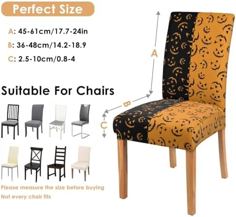 4 Pcs Halloween Dining Chair Covers, Spooky Pumpkin Stretch Removable Washable Seat Slipcovers, Horror Scary Kitchen Dining Room Hotel Decor