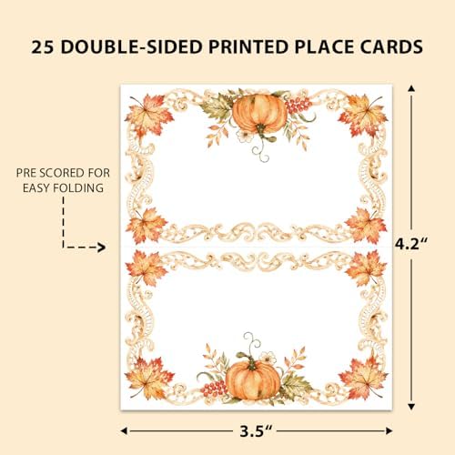 Pumpkin Place Cards for Table Setting, Tent Cards Decor For Birthday Baby Shower Thanksgiving Party Decorations, Bridal Shower Wedding Place Card, 25 Pack Birthday Food Name Card 2 x 3.5" /041