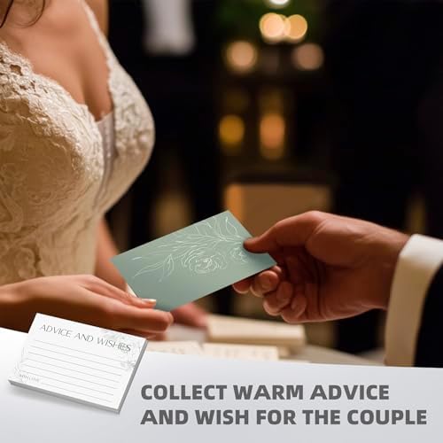 Advice and Wishes for Mr and Mrs - 60 Sage Green Floral Wedding Cards with Wooden Keepsake Box - Elegant Bridal Shower, Anniversary and Graduation Message Set