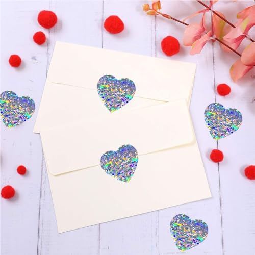500Pcs Heart Stickers 1In Valentines Day Silver Love Stickers Glitter Heart Shaped Sticker for Kids Reward Classroom Self Adhesive Incentive Sticker for Envelope Seal Birthday Gift Decorations