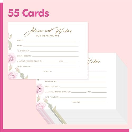 55PCS Advice and Wishes for the Mr and Mrs Cards, Double-Sided Wedding Advice Cards for New Couples Wedding Reception Decorations/Bridal Shower Party for Bride and Groom, Newlyweds