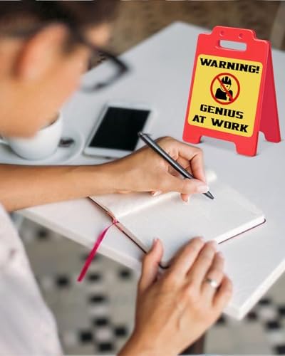 Funny Office Desk Decor Sign Warning Genius at Work Desk Sign Cubicle Decorations Humor Office Gift for Coworker Colleague Boss