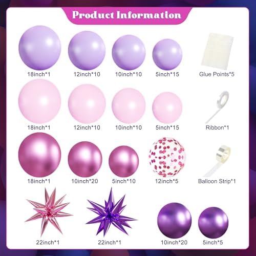 Pink and Purple Balloons Arch Kit for Birthday Decorations
