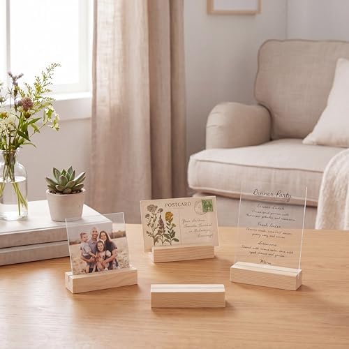 Blosssound 12 Pcs Wood Place Card Holder, Wood Color, 4.61 x 1.1 x 1 Inches