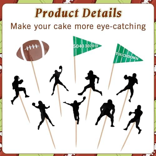 Football Cupcake Toppers, 24 PCS Foot Ball Touchdown Players Cupcake Toppers, Food Picks Toppers Cake Decorations for Football Party Decorations 2026 Sports Themed party Supplies