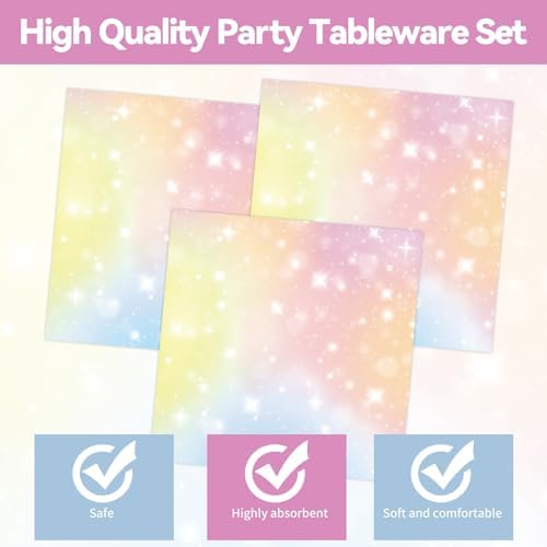 50Pcs Pastel Plates and Napkins Party Supplies, Disposable Rainbow Theme Birthday Paper Plates Napkins Tableware Set for Baby Shower Weddings Birthday Party Decorations (Pastel)