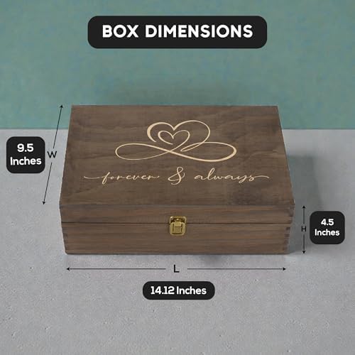 Rustic Wooden Memory Box – Medium Keepsake Storage Box with Double-Sided Engraving – “Forever & Always” Outside & “Every Love Story…” Inside – Personalized Gift for Couples, Wedding, Anniversary