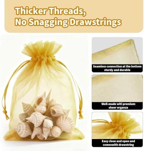 Gold Organza Bags 4x6 Mesh Bags Drawstring for Jewelry Favor Gifts Pouch