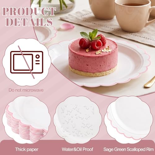 NatNarr 30 Pk Pink Paper Plates 9" Scalloped Pink White Party Plates