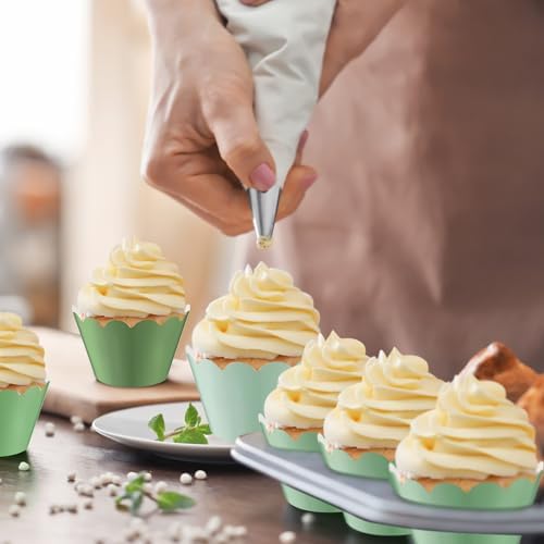 Domensi 100 Pcs Sage Green Cupcake Wrappers Rustic Baking Cups Wedding