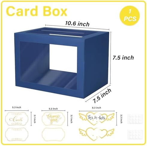 Navy Blue Gift Card Box for Party with 6 Cards, Clear Window