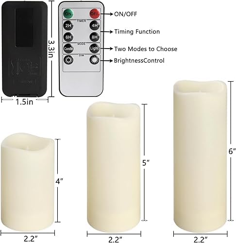 YOROXRG Set of 24 Waterproof Outdoor Flameless Candles, LED Candles with 4 Remote and Timer,(H 4" 5" 6" x D 2.2"),for Christmas,Halloween,Wedding,Festival