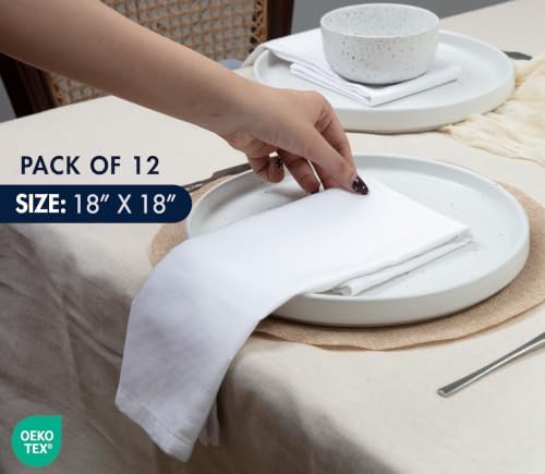 Ruvanti Cloth Napkins Set of 12, Cotton Enrich 18”x18” - White