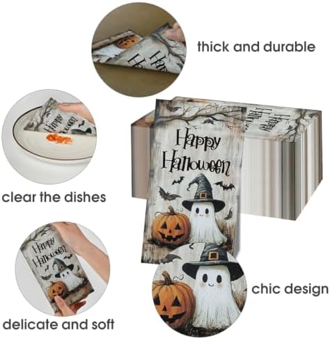 Horaldaily 50Pcs Halloween Paper Napkins, Ghost Happy Halloween
