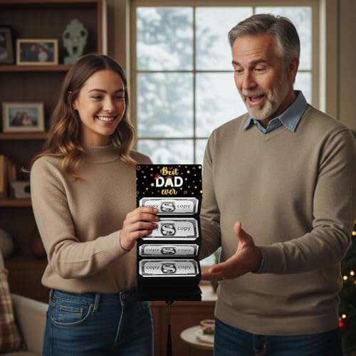 MotiMind Best Dad Ever Money or Gift Card Holder with 10 Slots, Dad Surprise Money or Gift Card Holder with Envelope for Father Birthday Party Supplies