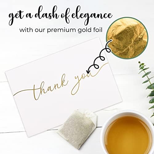 100 Heavyweight Blank Thank You Cards with Envelopes & Stickers, Premium Thank You Cards Wedding with Envelopes Set, Bulk Gold Script Notes, Wedding & Bridal Shower Set, (4 x 6 Inches) (100 Pack)