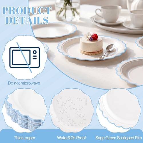 NatNarr 30 Pcs Light Blue Plates 9" Scalloped Blue and White Dessert Plates