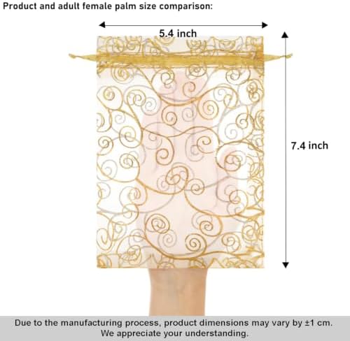 Staruby Organza Gift Bags 50pcs Gold Sheer Bag 6x8 Inch Mesh Favor Bags