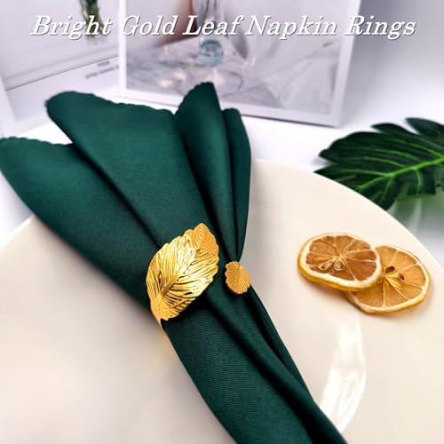 Gold Napkin Rings Set of 50, Bright Golden Leaf Napkins Rings Holders