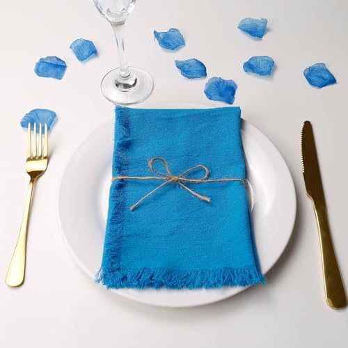 Wonlex Cloth Napkins Set of 8, Washable & Reusable 100% Natural Cotton Cloth with Elegant Fringe for Everyday Use, Table Dinner, Hotels, Events(8 Pack, Blue)