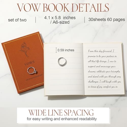 Engrowtic Wedding Vow Books His and Hers, Gold Foil, Brown, Beige