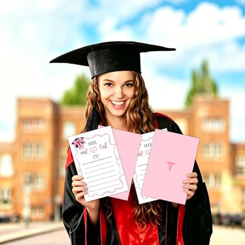 Graduation Invitations 2026 with Envelopes - 20 Pack Class of 2026 Pink bow Graduation Party Invitations, 4x6 Inch Fill-in Graduation Announcements for High School or College - A13