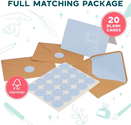 VNS Creations Thank You Cards With Envelopes - 20 Pack 4 x 6 - Light Blue