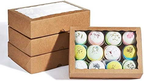 24PCS 10 x 7 x 2.5 inches Brown Strawberries Boxes with Display Window, Sweet Treat Boxes for Cookies, Donuts, Macarons, Muffins& Hot Coca Bombs, Perfect for Any Celebration