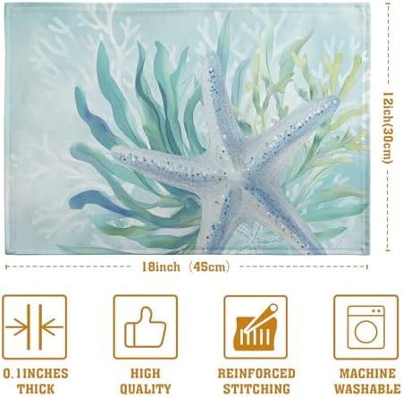 Nautical Coastal Placemats Set of 4 Ocean Coral Starfish Seagrass Beach Theme Table Mat 12x18 Inch Teal Turquoise Blue Summer Linen Fabric Place Mats for Party Kitchen Dining Outdoor Indoor Decor