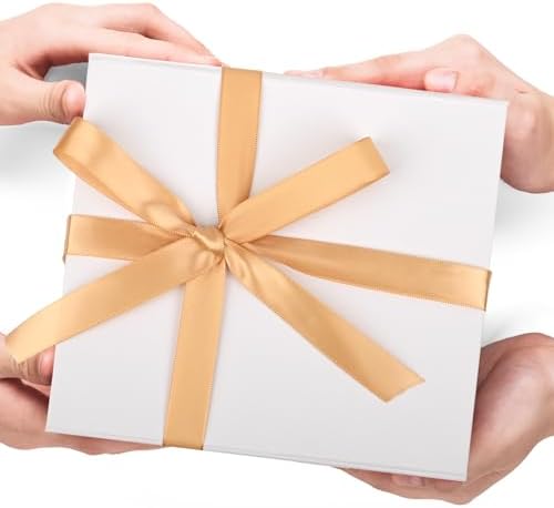 LIFELUM White Wedding Gift Box with Magnetic Lid for Presents, 8"x7"x3"