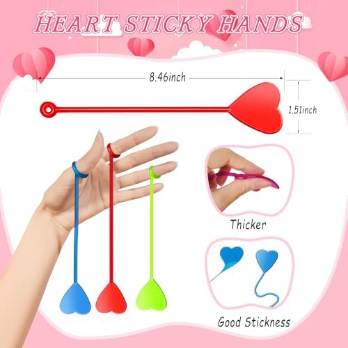 Valentines Sticky Hands Bulk 48 PCS Heart Valentines Party Favors for Kids