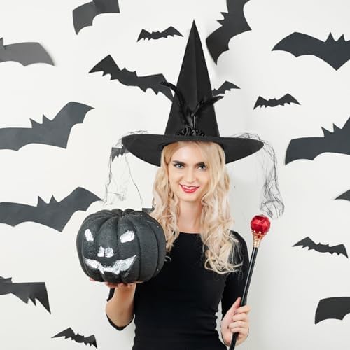 JXITON Halloween Witch Hat Women Witches Hat with Veil for Women Halloween Costume Party,Purple，Black,Orange