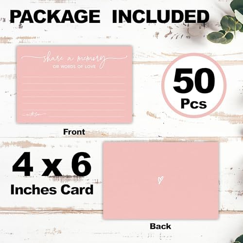 50 Pcs Share A Memory Of Love Cards - 4"x 6"Double Sided Fill- Memory Cards For Wedding, Graduation, Anniversary, Birthday, Retirement Party - Celebration Of Life Keepsake Cards（Minimalism Pink）- A01