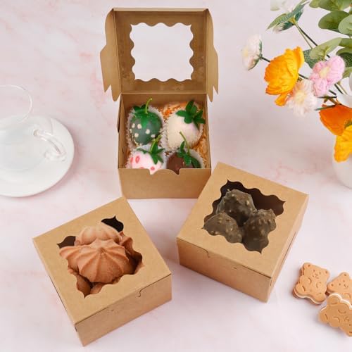 WINKIO Cookie Boxes with Window, Small Bakery Boxes for Dessert Pastry