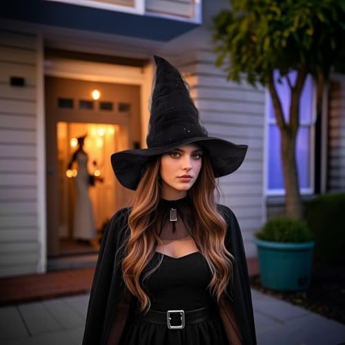 Women's Witch Hat with Shapeable Wide Brim and Adjustable Drawstring