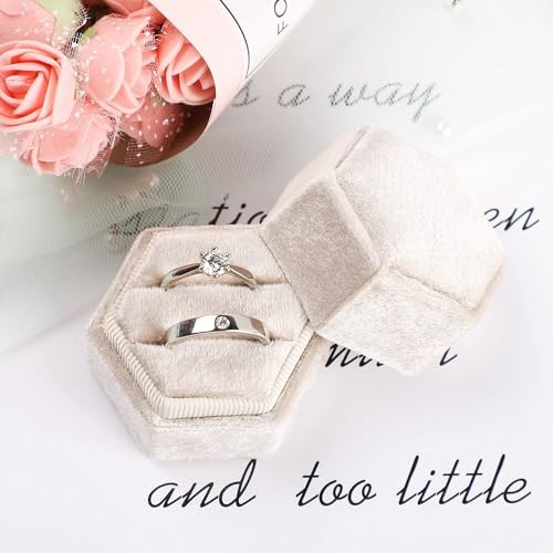 Velvet Ring Box,Hexagon Wedding Double Small Ring Box Proposal Engagement