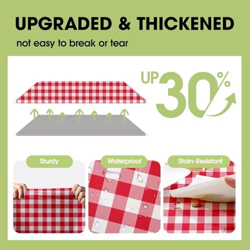 Pureegg Plastic Table Cloth Disposable 54x108 Inch 10 Pack, Red Plaid