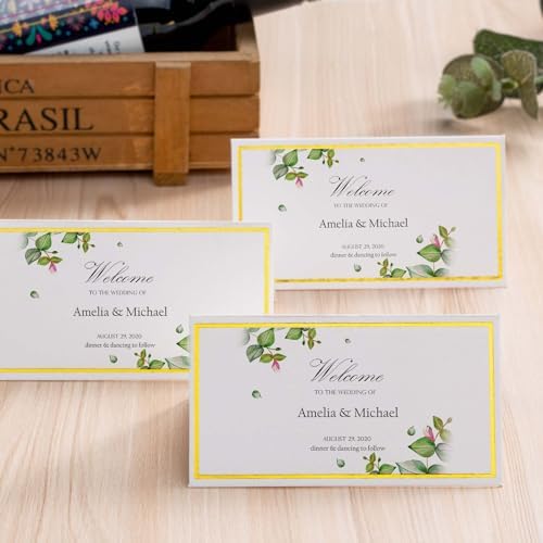 120Pcs Premium Place Cards, Small Table Cards with Gold Foil Border, 2" x 3.5" Tent Card, Escort Cards, Name Card, Wedding Place Cards for Wedding, Table, Dinner Parties, Seating Card