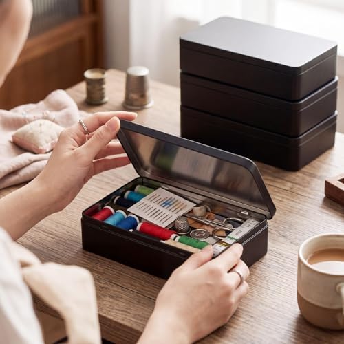 Hotop 8.5 x 5.3 x 1.9 Inch Metal Tins with Lid Storage Box, Black, 1 Pack