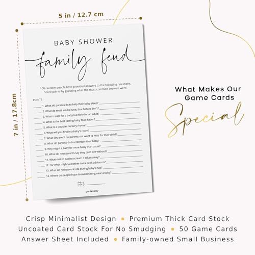 GardenCity Baby Shower Games - 50 Baby Shower Family Feud Game Cards, Boy or Girl, Gender Neutral, Minimalist