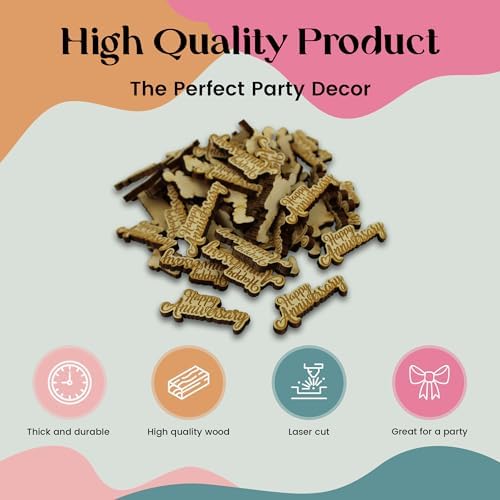 Confetti - Engraved Wood - Rustic Wooden Wedding Decor Party Table Scatter Decorations (Happy Anniversary)