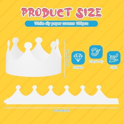 Jetec 100 Pcs White Paper Birthday Crown for Kid DIY Classroom, Traditional