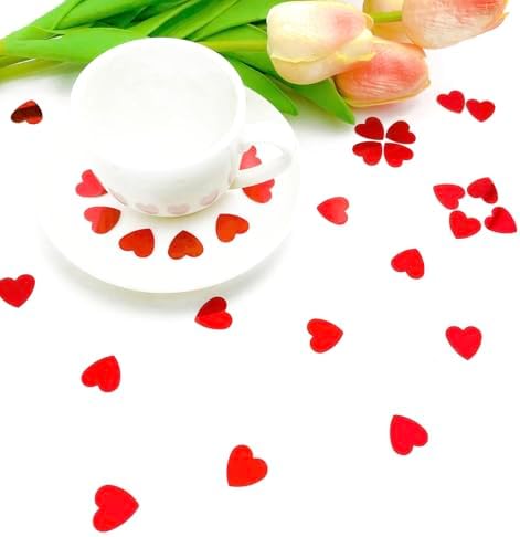 Heart Confetti Red Valentine's Day Table Confetti Metallic Foil for Party Wedding Happy Birthday Baby Showe Bridal Shower Festival Theme Party Decorations Supplies 1.6oz / 1000 Pieces(Red)